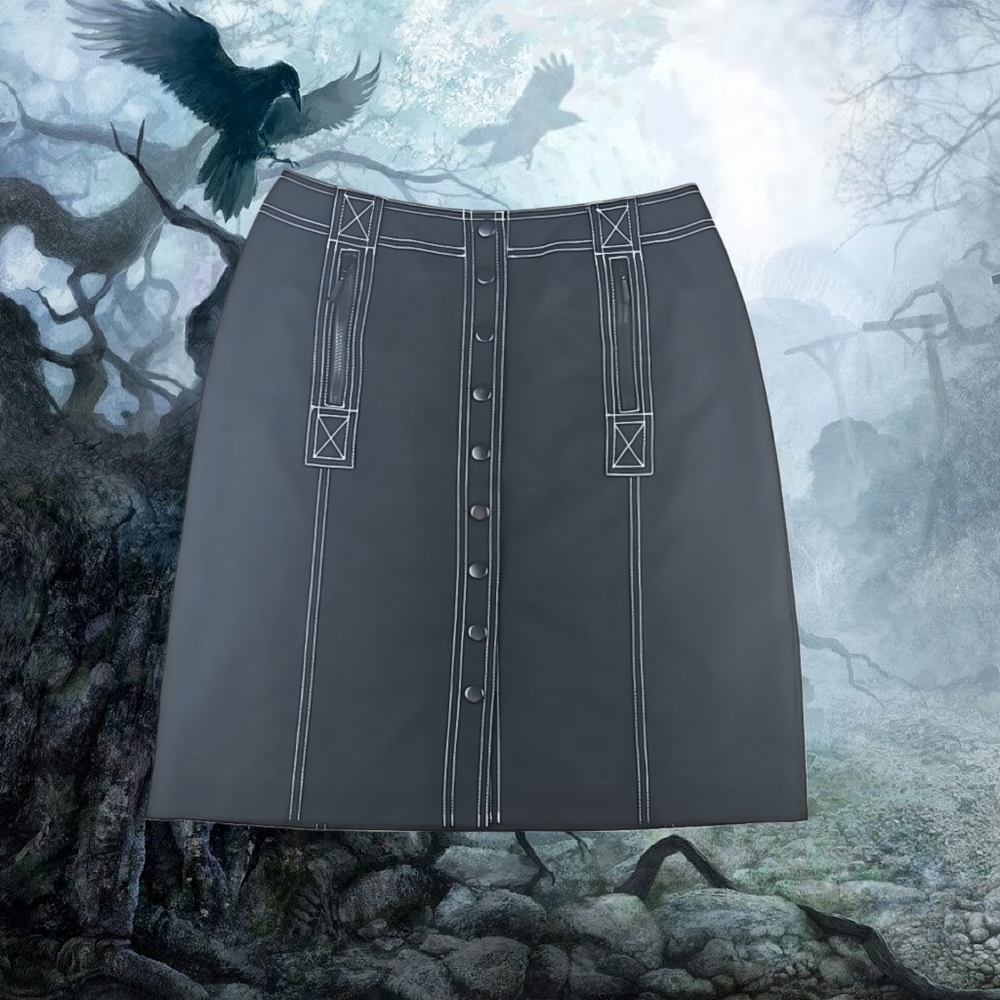 Y2K Gothic Punk Whimsigoth Black Skirt White Contrast Stitching, 4 (Petite) - Picture 7 of 7